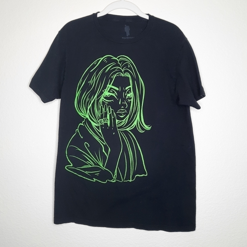 Billie Eilish Boxy Black Pop Anime Sketch  Music Tour Tee S